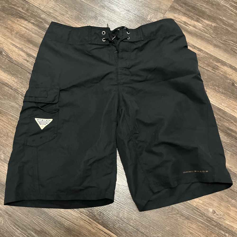 Columbia PFG Board Shorts Mens Size 32 Black Mid Rise Drawstring Pocket